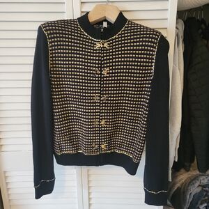 St. John Collection Black Cardigan with Gold Stripes